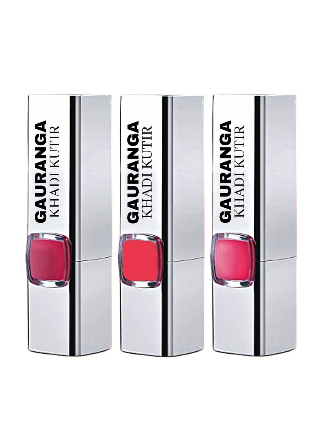 Gauuranga khadi kutir bee wax lipstick set of 3-matte pink,matte red,glossy pink