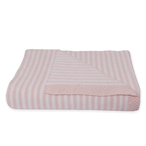 Living Textiles 100% cotton knit stripe blanket - pink/white